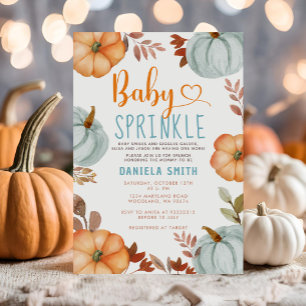 Orange Baby Sprinkle Blue Pumpkin Fall Baby Shower Invitation