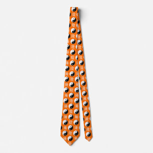 Orange Background Chinese Yinyang Pattern Tie