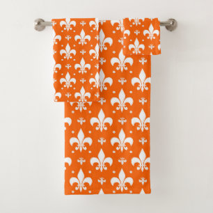 Orange Background Fleur-de-lis Pattern Design Bath Towel Set