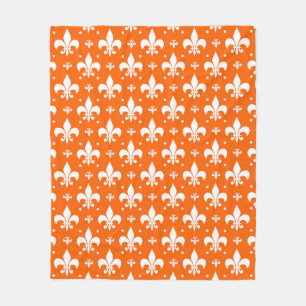 Orange Background Fleur-de-lis Pattern Design Fleece Blanket