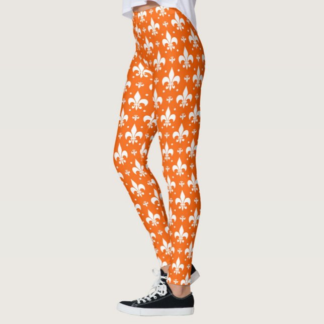 Orange Background Fleur-de-lis Pattern Design  Leggings (Creator Uploaded)