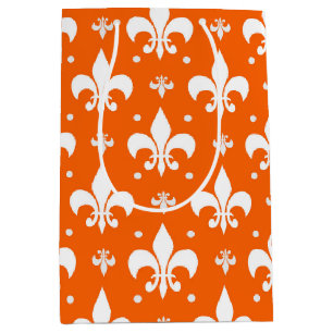 Orange Background Fleur-de-lis Pattern Design Medium Gift Bag