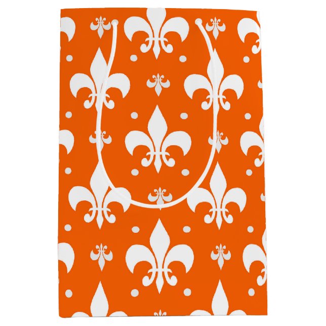 Orange Background Fleur-de-lis Pattern Design  Medium Gift Bag (Front)
