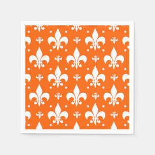 Orange Background Fleur-de-lis Pattern Design Napkin