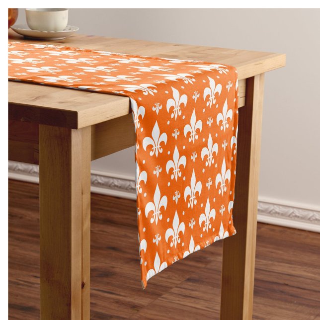 Orange Background Fleur-de-lis Pattern Design  Short Table Runner (Creator Uploaded)