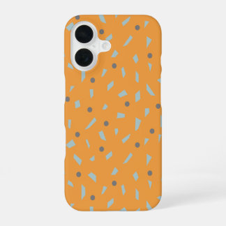 Orange Background Grey Polka Dots Blue Confetti iPhone 16 Case