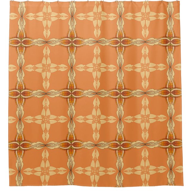 Orange background with repeated tribe abstractabst shower curtain (Front)