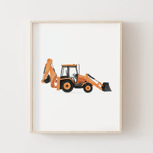 Orange Backhoe Loader Construction Vehicle Decor