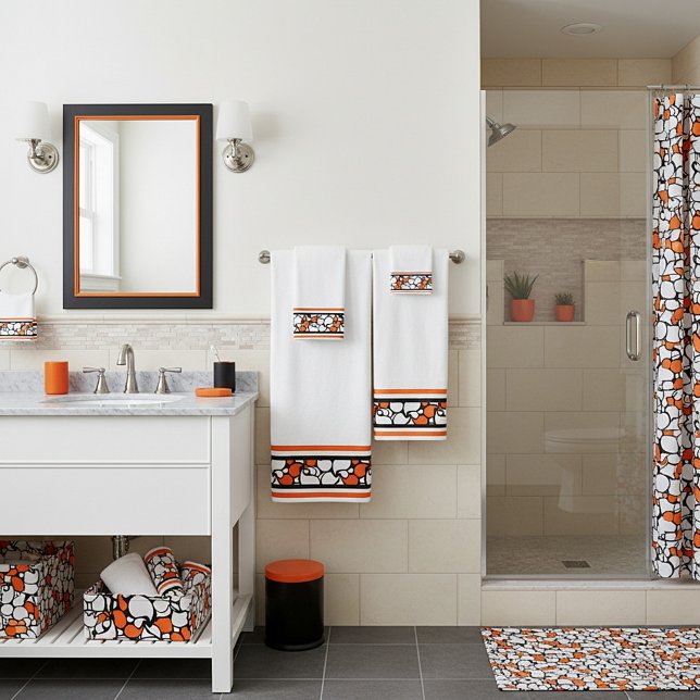Orange band black paisley bath towel set (Creator Uploaded)
