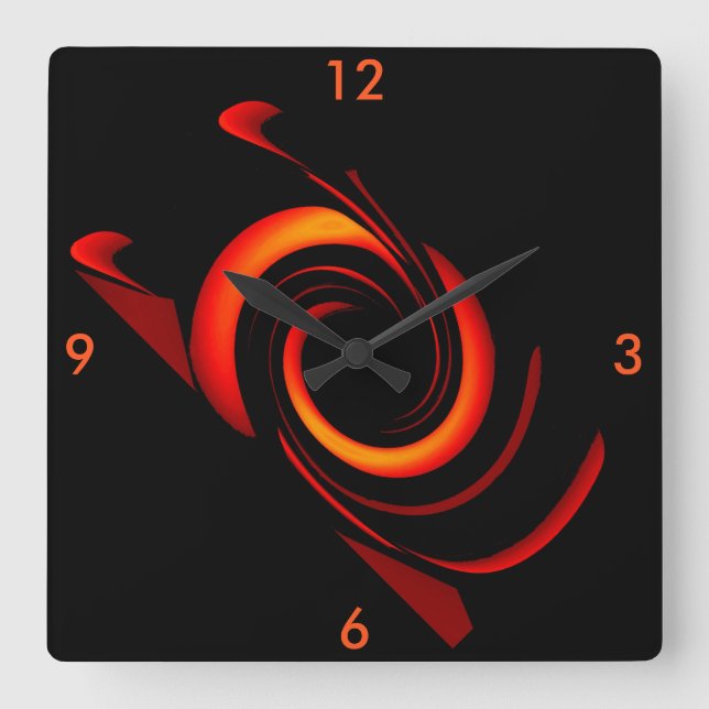 Orange Bang Modern Wall Clock on Black 4 Home (Front)