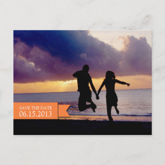 Orange banner wedding engagement save the date announcement postcard
