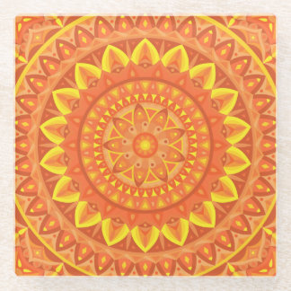 Orange Base Mandala Glass Coaster
