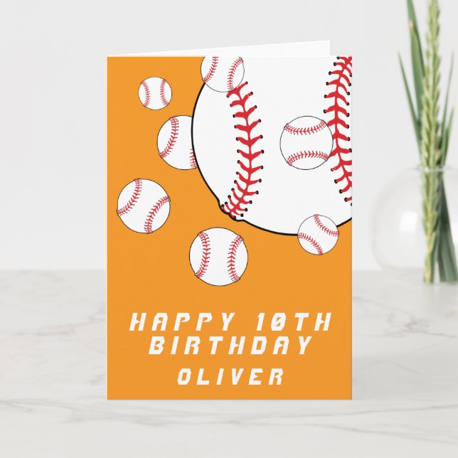 Orange Baseball Balls Kids Boy Happy Birthday Card (Front)