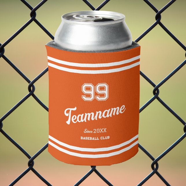 Orange Baseball Custom Player Number & Team Name Can Cooler (Creator Uploaded)