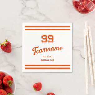 Orange Baseball Custom Player Number & Team Name Napkin