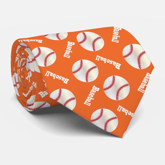 Orange Baseball Fun Tie (Rolled)