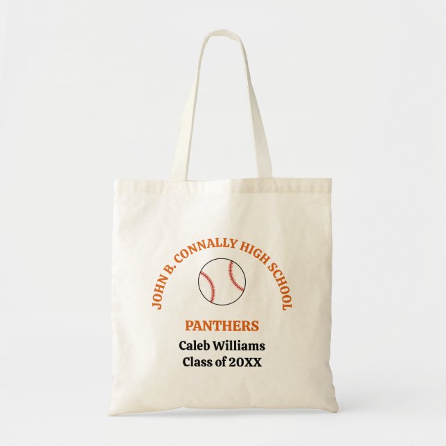 Orange Baseball Team Personalised High School Tote Bag (Front)
