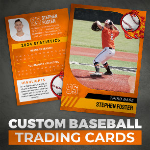 Orange Baseball Trading Card with Photo and Stats