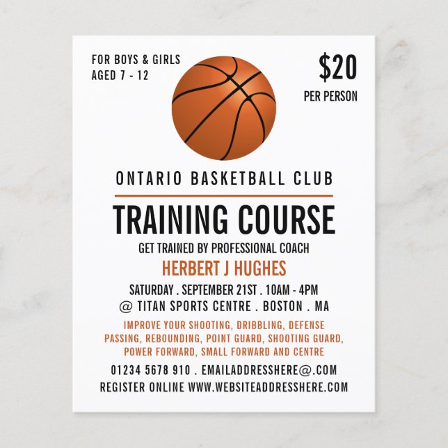 Orange Basketball, Basketball Training Course Flyer (Front)