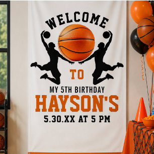 orange basketball Boy 5TH Birthday Party Banner