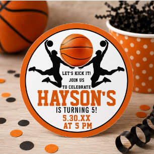 orange basketball Boy 5TH Birthday Party Classic Round Sticker