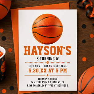 orange basketball Boy 5TH Birthday Party Invitation