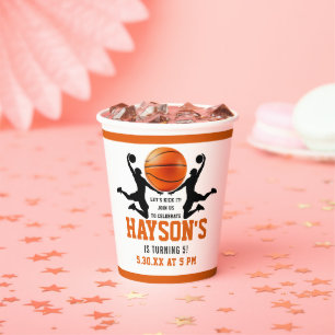 orange basketball Boy 5TH Birthday Party Paper Cups