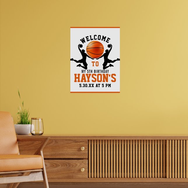 orange basketball Boy 5TH Birthday Party Poster (Living Room 2)