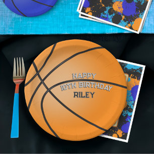 Orange Basketball Happy Birthday Name Paper Plate