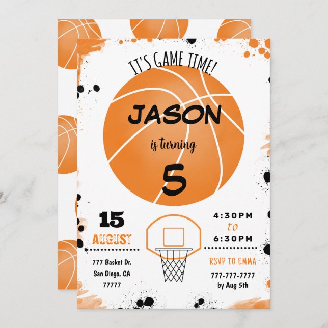Orange basketball Invitation (Front/Back)