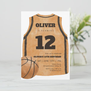 Orange Basketball Jersey Birthday Party Watercolor Invitation