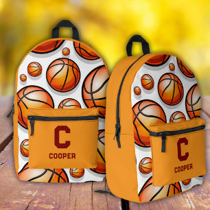 Orange basketball pattern printed backpack