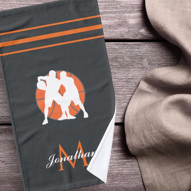 Orange Basketball Player or Coach Gift Custom Name Hand Towel (Creator Uploaded)