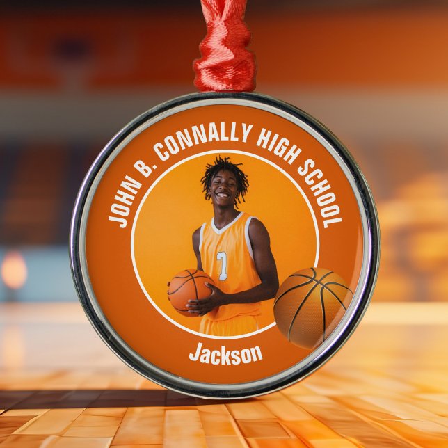 Orange Basketball Player Photo Christmas Metal Tree Decoration (Creator Uploaded)