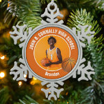 Orange Basketball Player Photo Keepsake Gift Snowflake Pewter Christmas Ornament<br><div class="desc">This cool customized high school basketball player photo gift features white typography of your team and player name on an orange Christmas ornament with a ball. Personalize with your student's photograph and class year as a proud sports parent.</div>