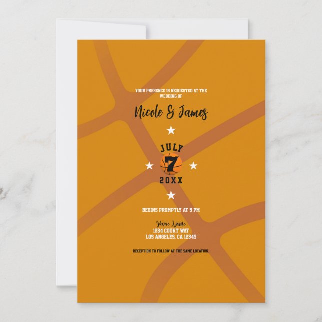 Orange Basketball Sports Theme Wedding   Invitation (Front)