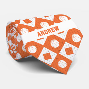 Orange Basketball Wood Floor Argyle Pattern Tie