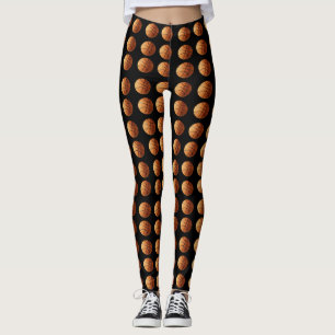 Orange Basketballs On Black, Leggings