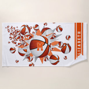 orange basketballs stars girls name monogrammed beach towel