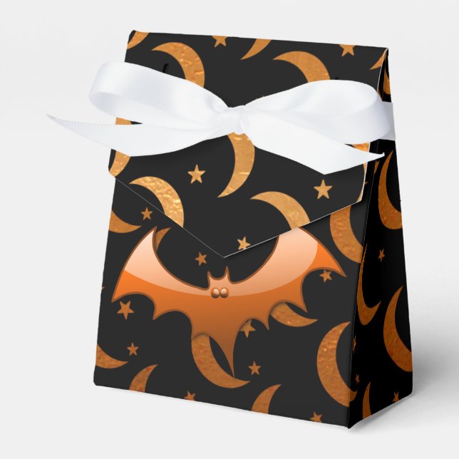Orange Bat Quarter Moons Tent Favour Boxes (Front Side)