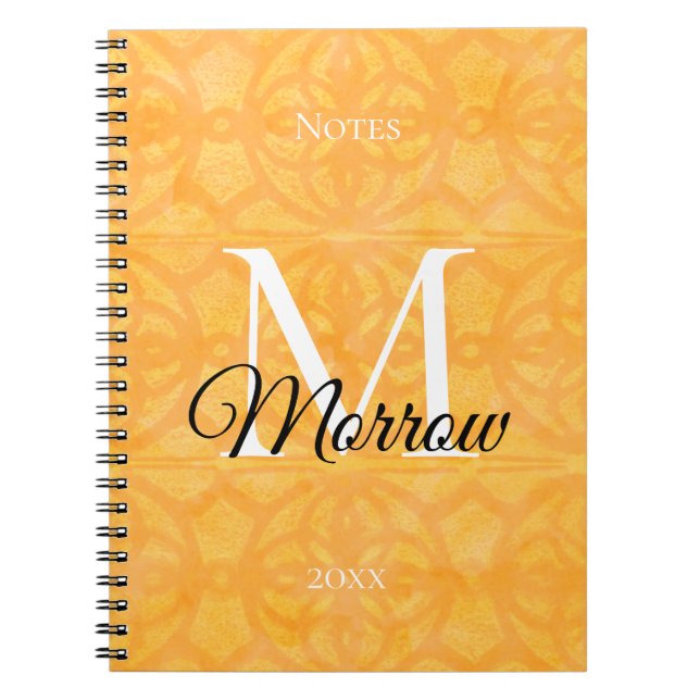  Orange Batik Name and Year Monogrammed  Notebook (Front)