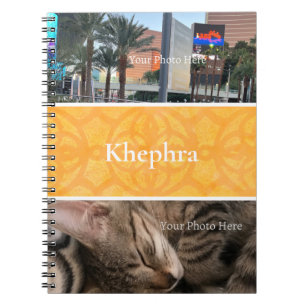 Orange Batik Photo Collage White Border Name Notebook