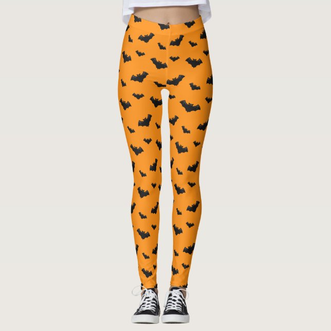Orange Bats Pattern Leggings (Front)