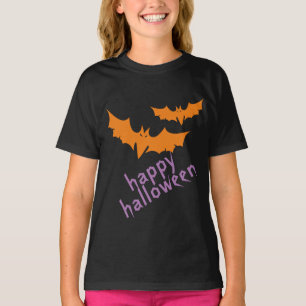 Orange Bats, Purple Happy Halloween Personalised T-Shirt