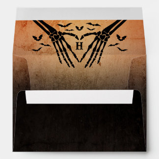 Orange Bats Skeleton Heart Goth Halloween Wedding Envelope