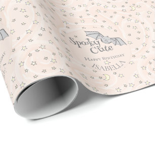 Orange Batty, Stars & Moons Spooky Cute Wrapping Paper