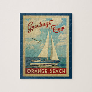 Orange Beach Sailboat Vintage Travel Alabama Jigsaw Puzzle