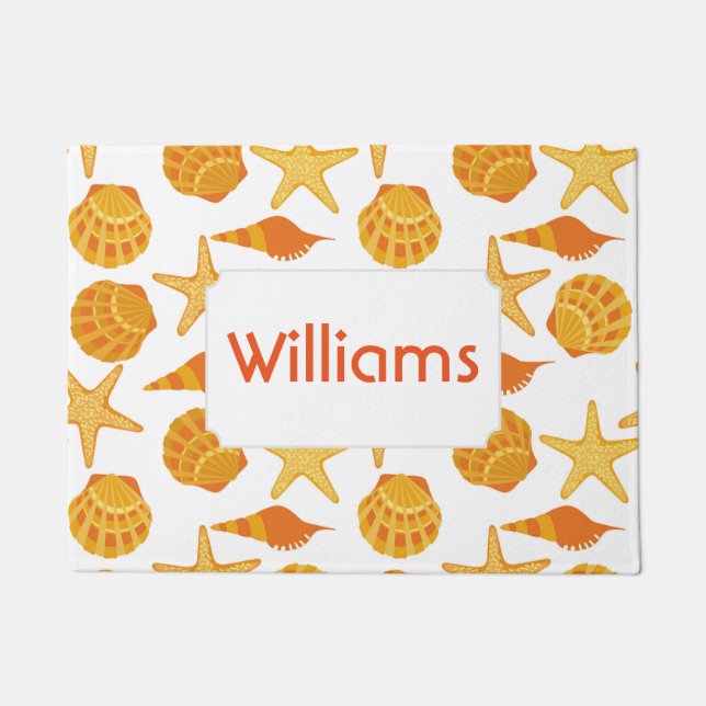 Orange Beach Shell Pattern | Add Your Name Doormat (Front)