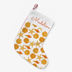 Orange Beach Shell Pattern Add Your Name Small Christmas Stocking