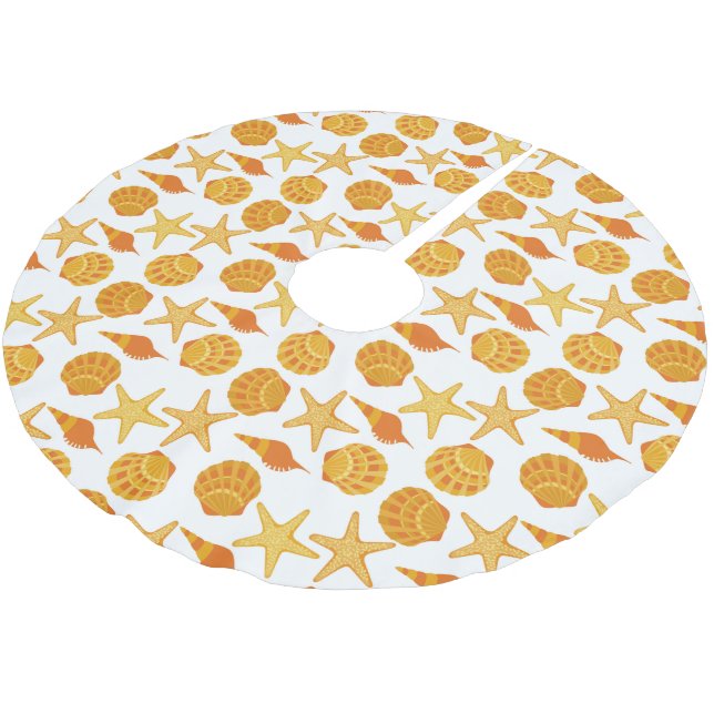 Orange Beach Shell Pattern Brushed Polyester Tree Skirt (Angled)